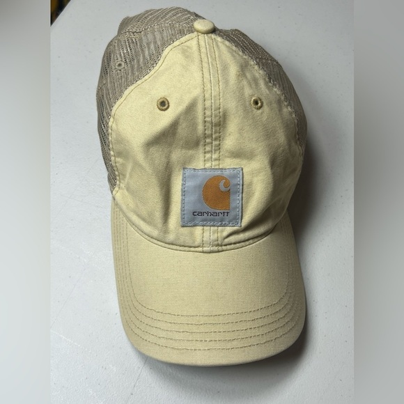 Vintage Carhartt USA Duck Canvas Light Brown Patch Logo Mesh Back Hat - Picture 4 of 8